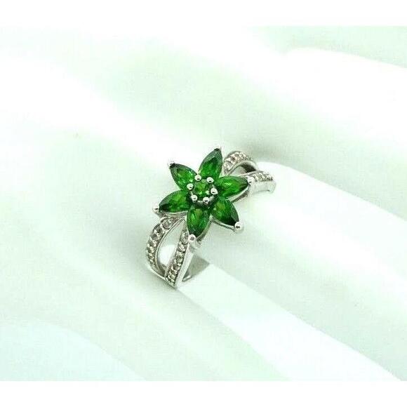 Estate Sterling Silver Green Zircon Marquise Cluster Ring Je - Picture 6 of 6